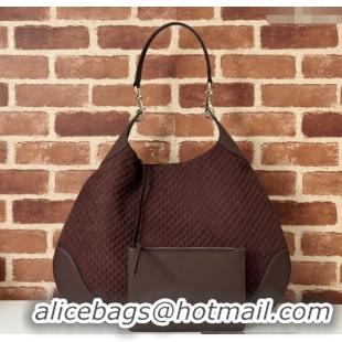 Spot Bulk Gucci GG Suede and Leather Medium Shoulder bag 815924 Coffee Brown 2024