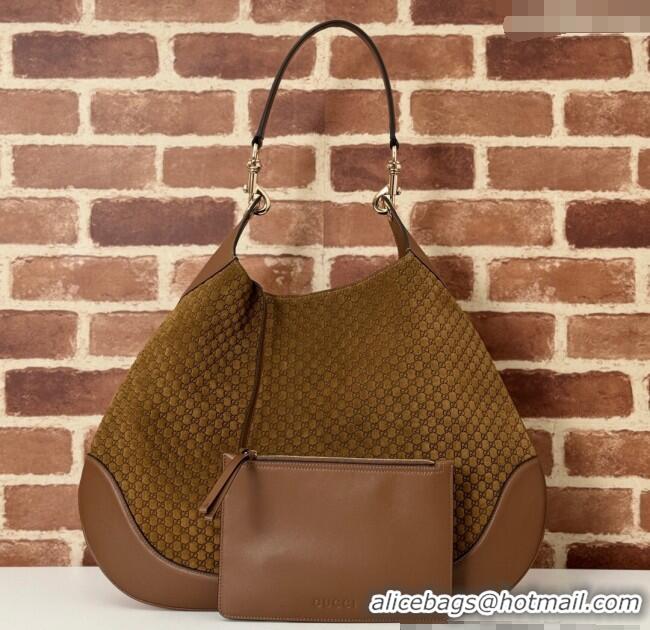 New Stylish Gucci GG Suede and Leather Medium Shoulder bag 815924 Light Brown 2024