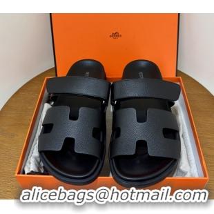 Popular Style Hermes Chypre Flat Sandals in Epsom Calfskin Black 5061101