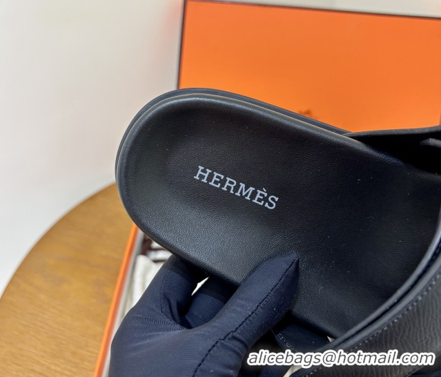Popular Style Hermes Chypre Flat Sandals in Epsom Calfskin Black 5061101