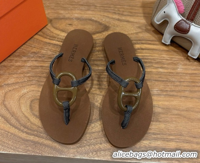Buy New Cheap Hermes Chaine d'Ancre Flat Thong Slides Sandal Brown 2025 H070801