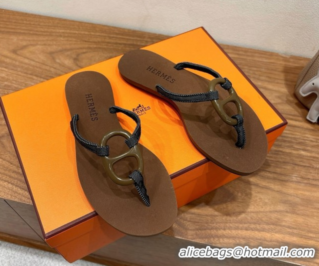 Buy New Cheap Hermes Chaine d'Ancre Flat Thong Slides Sandal Brown 2025 H070801