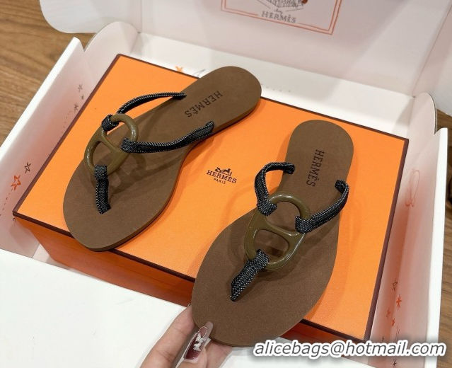 Buy New Cheap Hermes Chaine d'Ancre Flat Thong Slides Sandal Brown 2025 H070801