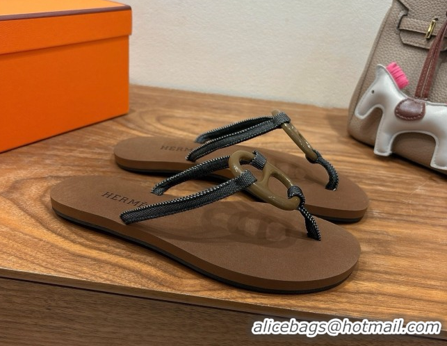 Buy New Cheap Hermes Chaine d'Ancre Flat Thong Slides Sandal Brown 2025 H070801