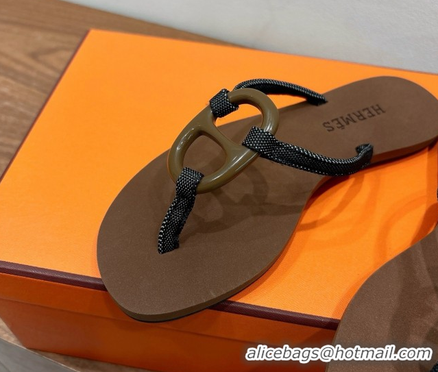 Buy New Cheap Hermes Chaine d'Ancre Flat Thong Slides Sandal Brown 2025 H070801