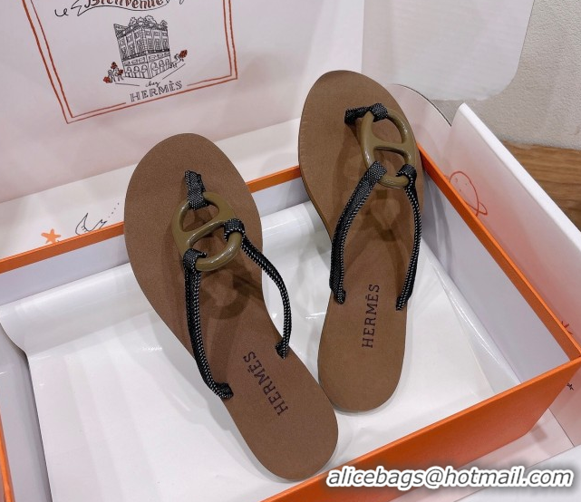 Buy New Cheap Hermes Chaine d'Ancre Flat Thong Slides Sandal Brown 2025 H070801