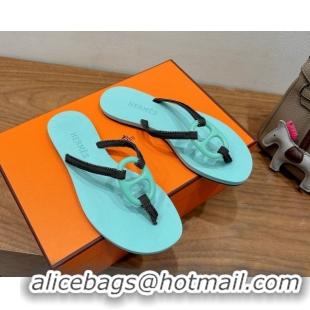 Perfect Hermes Chaine d'Ancre Flat Thong Slides Sandal Light Blue 2025 H070801