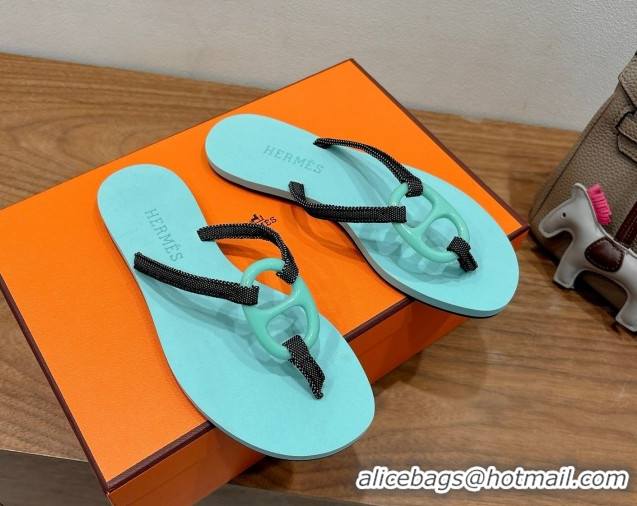 Perfect Hermes Chaine d'Ancre Flat Thong Slides Sandal Light Blue 2025 H070801