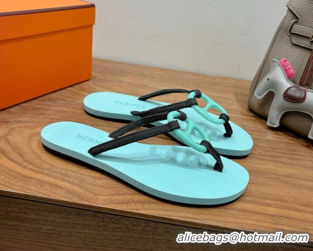 Perfect Hermes Chaine d'Ancre Flat Thong Slides Sandal Light Blue 2025 H070801