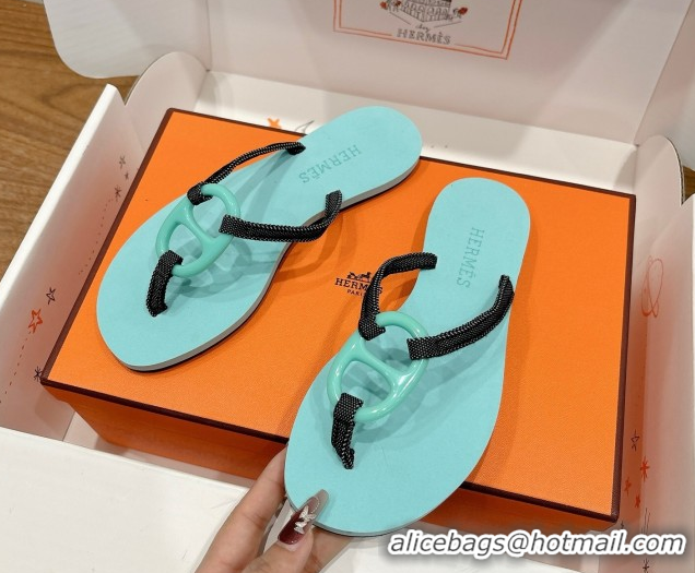 Perfect Hermes Chaine d'Ancre Flat Thong Slides Sandal Light Blue 2025 H070801