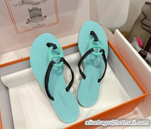 Perfect Hermes Chaine d'Ancre Flat Thong Slides Sandal Light Blue 2025 H070801