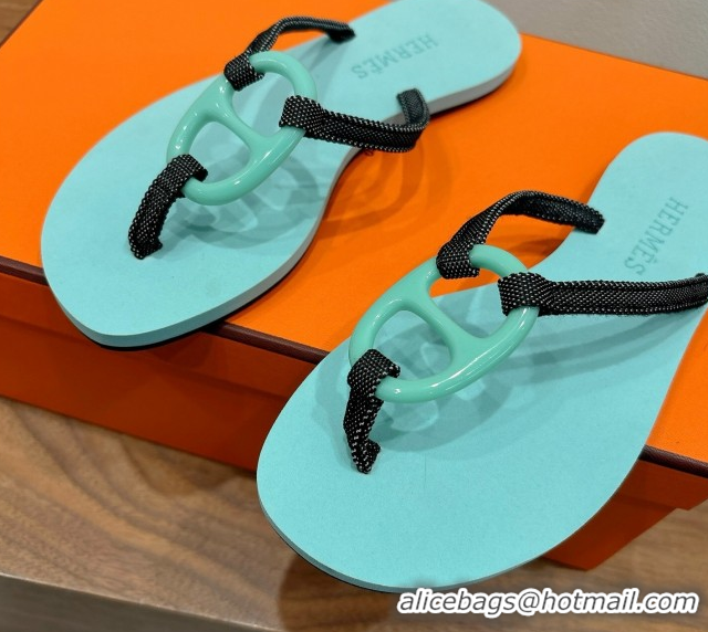 Perfect Hermes Chaine d'Ancre Flat Thong Slides Sandal Light Blue 2025 H070801
