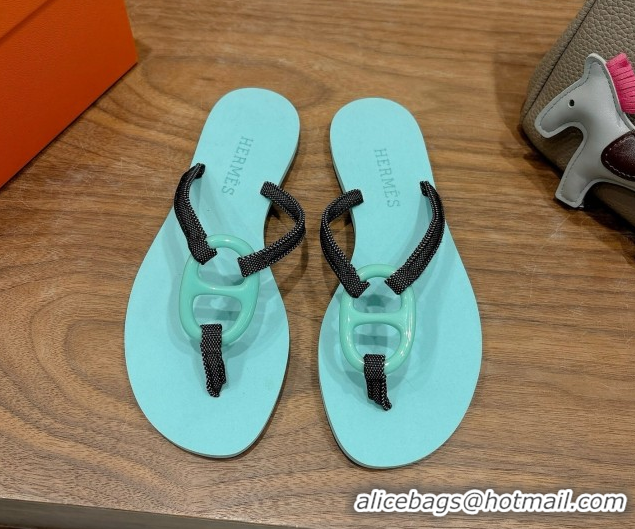 Perfect Hermes Chaine d'Ancre Flat Thong Slides Sandal Light Blue 2025 H070801