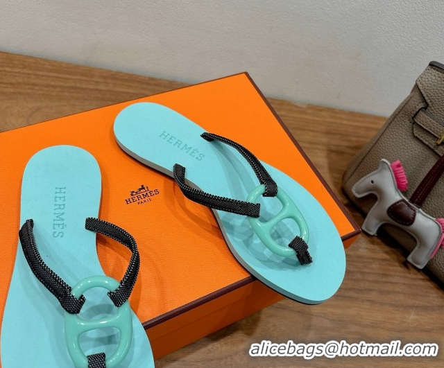 Perfect Hermes Chaine d'Ancre Flat Thong Slides Sandal Light Blue 2025 H070801