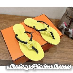 Shop Duplicate Hermes Chaine d'Ancre Flat Thong Slides Sandal Yellow H070801