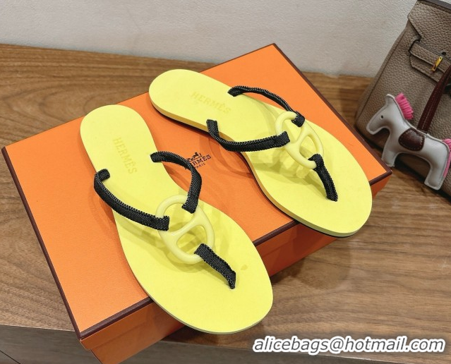 Shop Duplicate Hermes Chaine d'Ancre Flat Thong Slides Sandal Yellow H070801