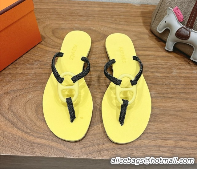 Shop Duplicate Hermes Chaine d'Ancre Flat Thong Slides Sandal Yellow H070801