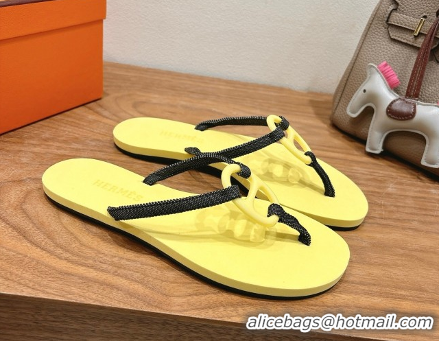 Shop Duplicate Hermes Chaine d'Ancre Flat Thong Slides Sandal Yellow H070801
