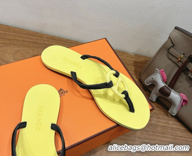 Shop Duplicate Hermes Chaine d'Ancre Flat Thong Slides Sandal Yellow H070801