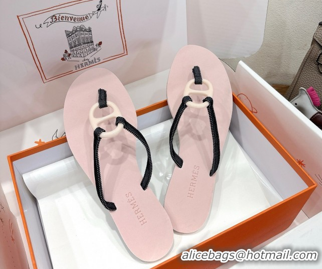 Buy Luxury Hermes Chaine d'Ancre Flat Thong Slides Sandal Light Pink 2025 H070801