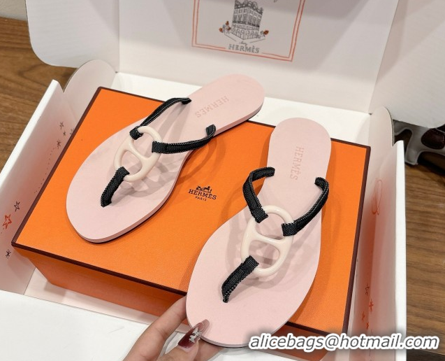 Buy Luxury Hermes Chaine d'Ancre Flat Thong Slides Sandal Light Pink 2025 H070801