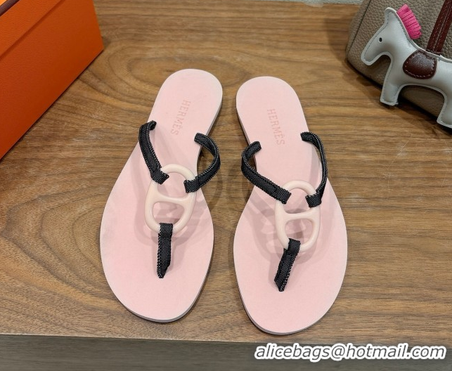 Buy Luxury Hermes Chaine d'Ancre Flat Thong Slides Sandal Light Pink 2025 H070801
