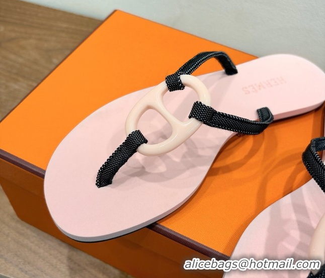 Buy Luxury Hermes Chaine d'Ancre Flat Thong Slides Sandal Light Pink 2025 H070801