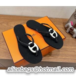Cheap Price Hermes Chaine d'Ancre Flat Thong Slides Sandal Black 2025 H070801