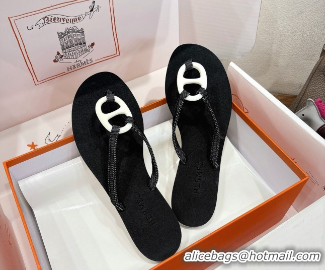 Cheap Price Hermes Chaine d'Ancre Flat Thong Slides Sandal Black 2025 H070801
