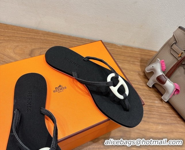 Cheap Price Hermes Chaine d'Ancre Flat Thong Slides Sandal Black 2025 H070801