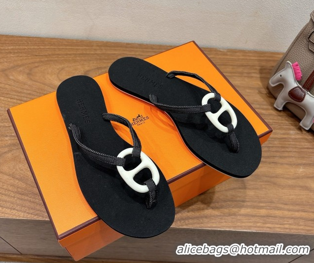 Cheap Price Hermes Chaine d'Ancre Flat Thong Slides Sandal Black 2025 H070801