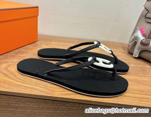 Cheap Price Hermes Chaine d'Ancre Flat Thong Slides Sandal Black 2025 H070801