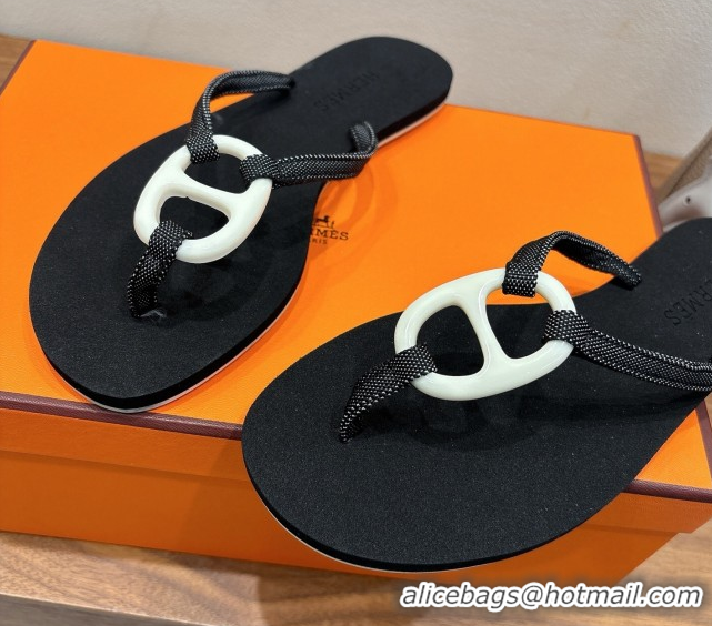 Cheap Price Hermes Chaine d'Ancre Flat Thong Slides Sandal Black 2025 H070801