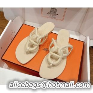 Grade Hermes Chaine d'Ancre Rubber Flat Thong Slides Sandal Beige 2025 H070802