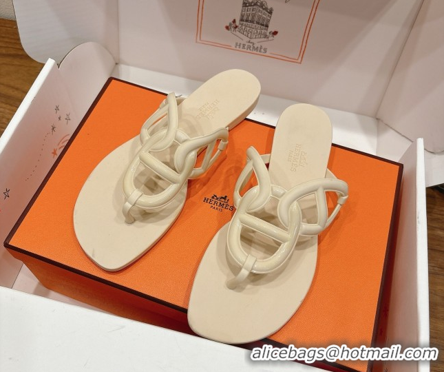 Grade Hermes Chaine d'Ancre Rubber Flat Thong Slides Sandal Beige 2025 H070802