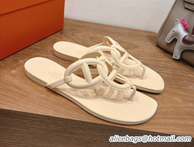 Grade Hermes Chaine d'Ancre Rubber Flat Thong Slides Sandal Beige 2025 H070802