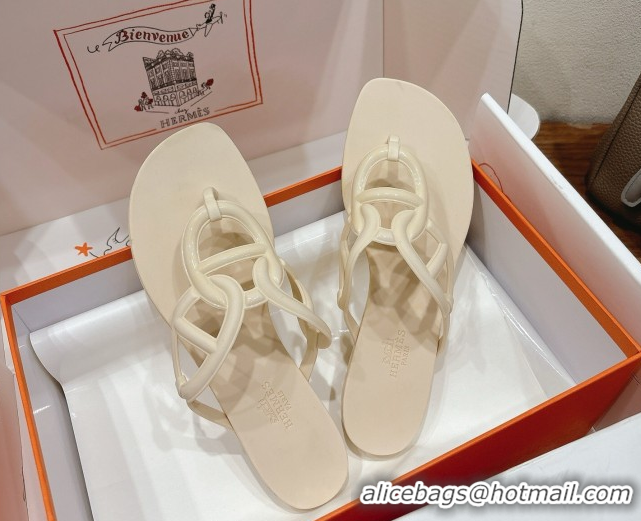 Grade Hermes Chaine d'Ancre Rubber Flat Thong Slides Sandal Beige 2025 H070802