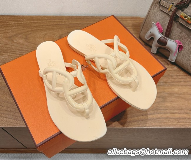 Grade Hermes Chaine d'Ancre Rubber Flat Thong Slides Sandal Beige 2025 H070802