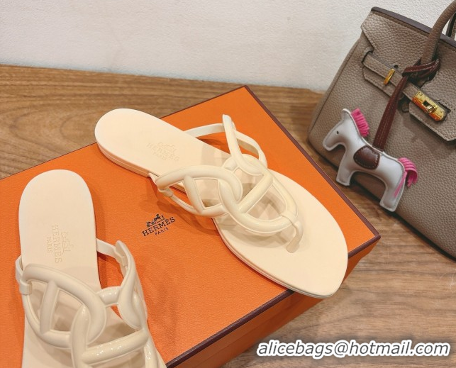 Grade Hermes Chaine d'Ancre Rubber Flat Thong Slides Sandal Beige 2025 H070802