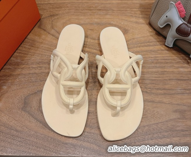 Grade Hermes Chaine d'Ancre Rubber Flat Thong Slides Sandal Beige 2025 H070802