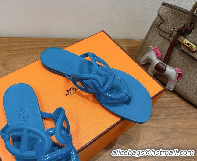 Leisure Hermes Chaine d'Ancre Rubber Flat Thong Slides Sandal Blue 2025 H070802