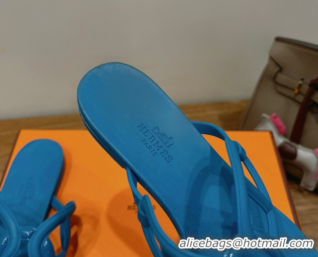 Leisure Hermes Chaine d'Ancre Rubber Flat Thong Slides Sandal Blue 2025 H070802