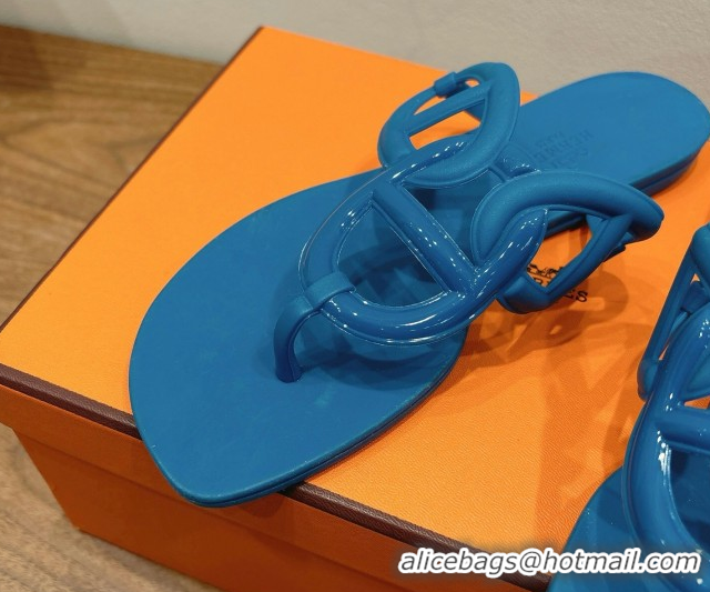 Leisure Hermes Chaine d'Ancre Rubber Flat Thong Slides Sandal Blue 2025 H070802