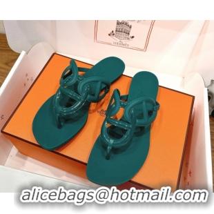 Best Product Hermes Chaine d'Ancre Rubber Flat Thong Slides Sandal Green 0708024