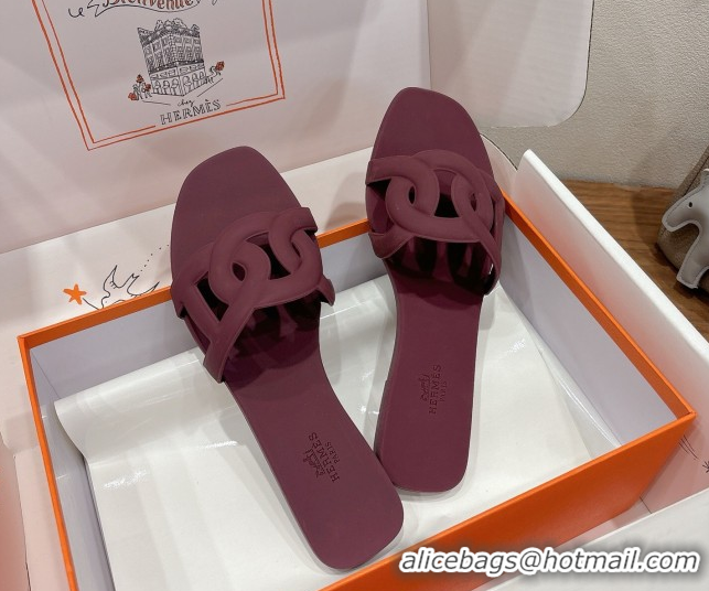 Good Looking Hermes Chaine d'Ancre Rubber Flat Thong Slides Sandal Dark Burgundy 0708027