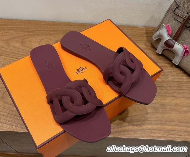 Good Looking Hermes Chaine d'Ancre Rubber Flat Thong Slides Sandal Dark Burgundy 0708027
