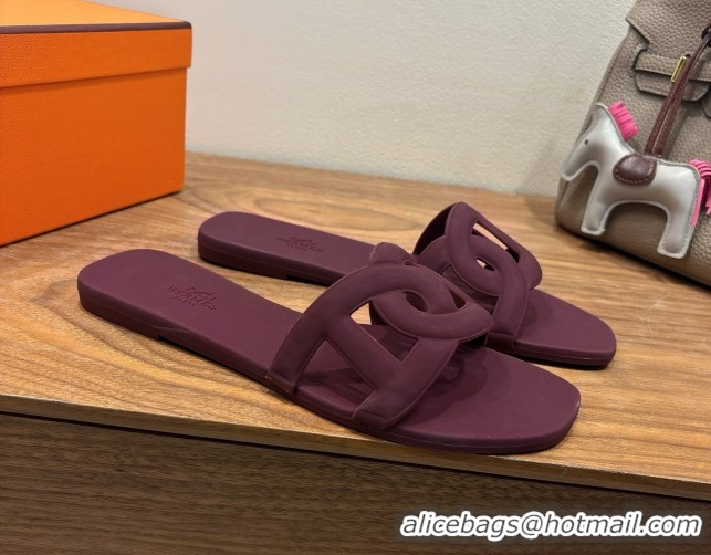 Good Looking Hermes Chaine d'Ancre Rubber Flat Thong Slides Sandal Dark Burgundy 0708027