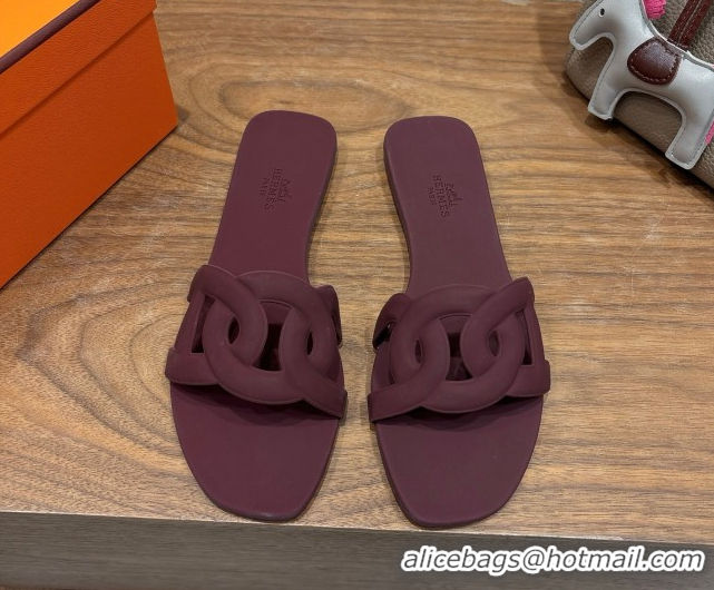 Good Looking Hermes Chaine d'Ancre Rubber Flat Thong Slides Sandal Dark Burgundy 0708027