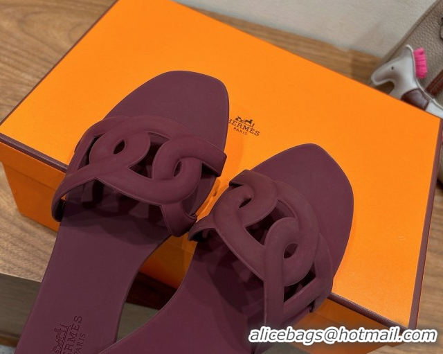 Good Looking Hermes Chaine d'Ancre Rubber Flat Thong Slides Sandal Dark Burgundy 0708027