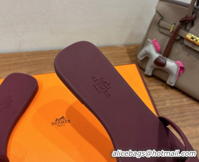 Good Looking Hermes Chaine d'Ancre Rubber Flat Thong Slides Sandal Dark Burgundy 0708027